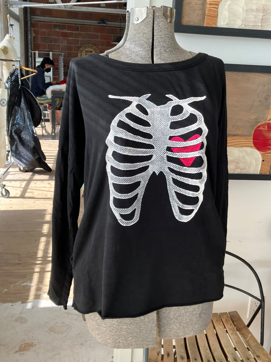 X-Ray Heart oversized long sleeved T-shirt, Black, tag size S